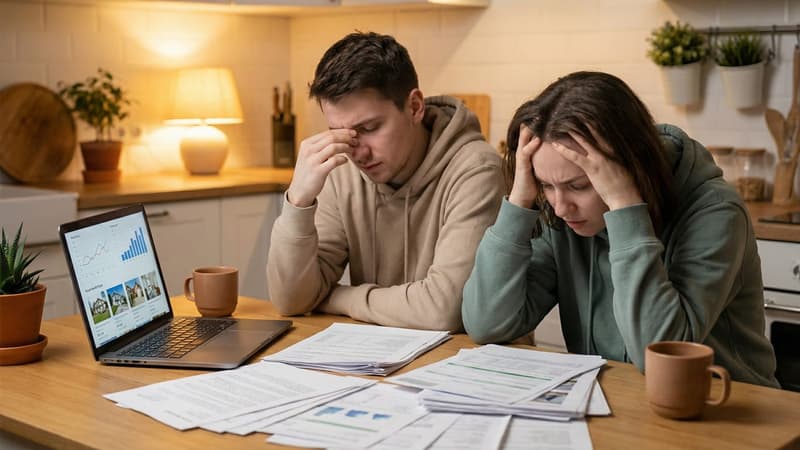 Young couple looking at a home for sale, representing the housing affordability crisis facing American buyers