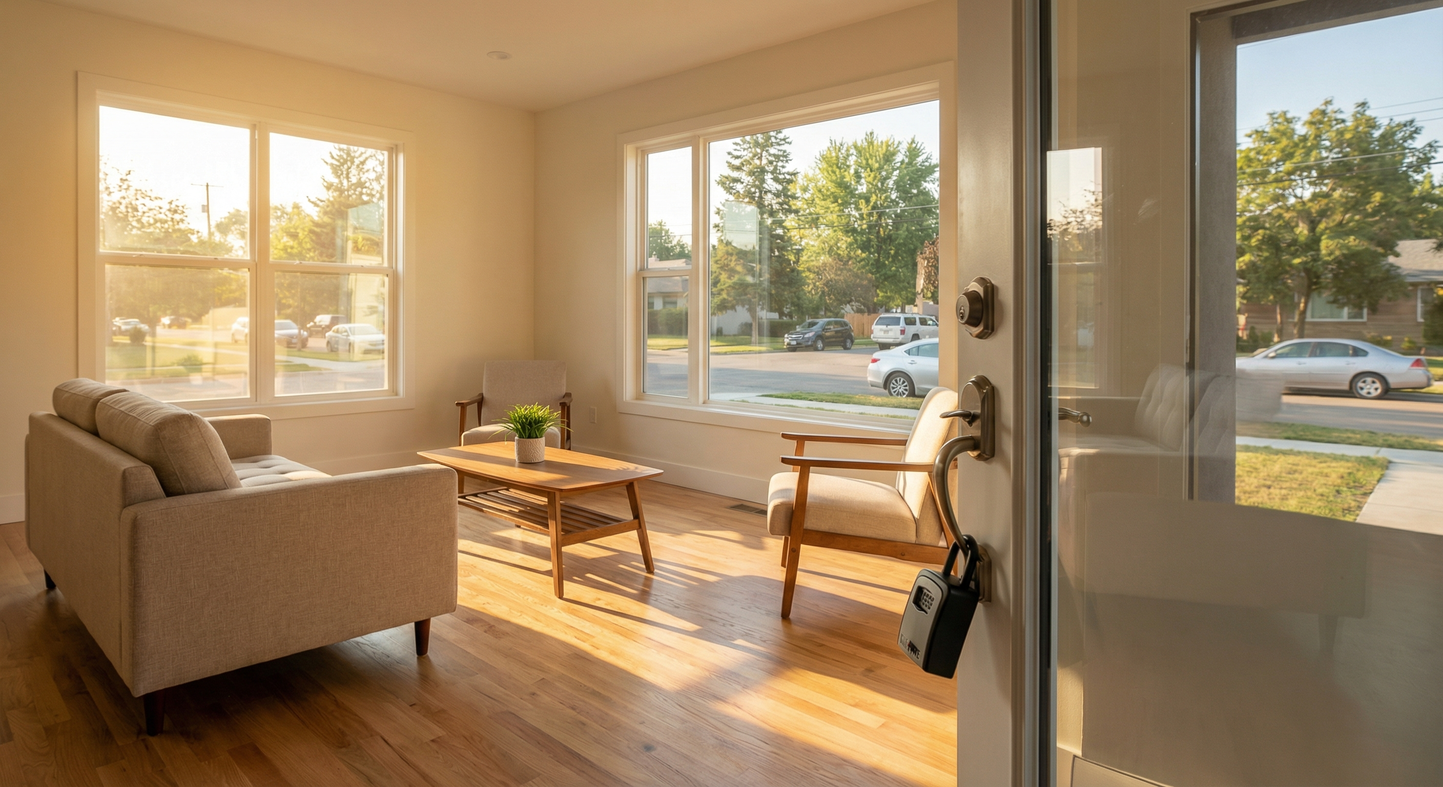 Quiet suburban street with a for-sale sign representing the frozen 2026 housing market