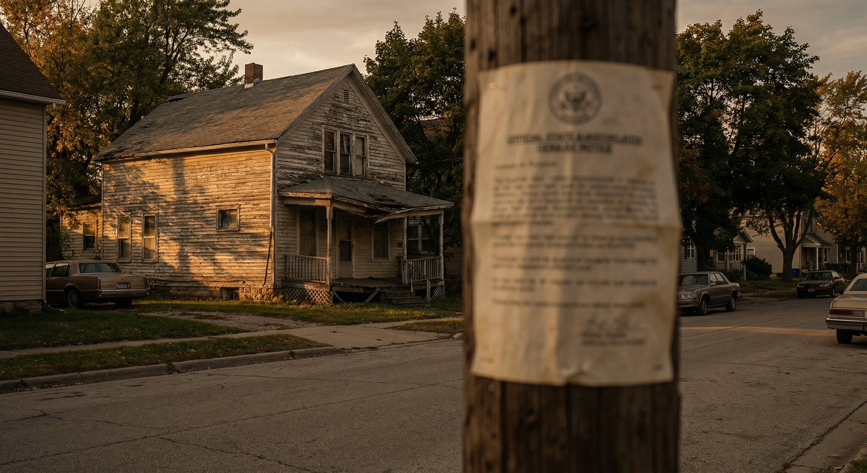 Suburban home with property tax document in foreground, illustrating the lock-in effect of assessment caps on housing supply